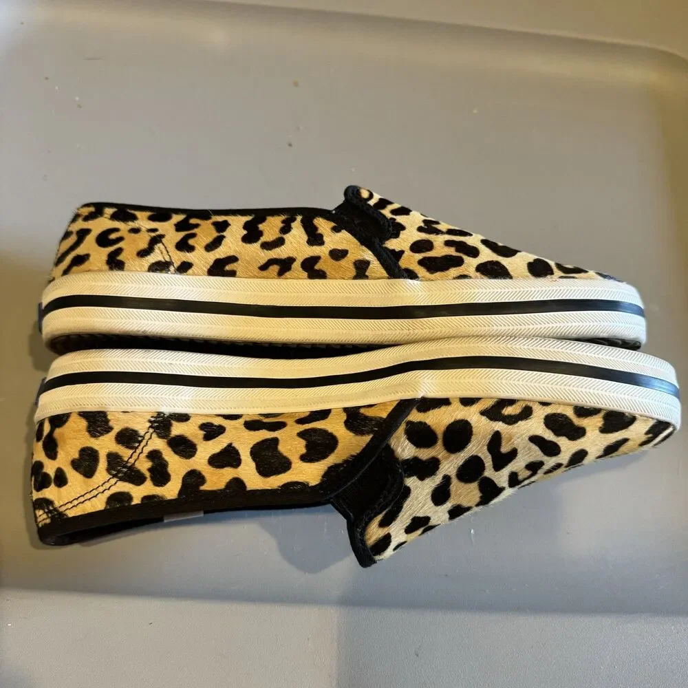 Kate Spade Keds Sneakers Leopard Calf Hair Slip On Animal Print Women sz 8